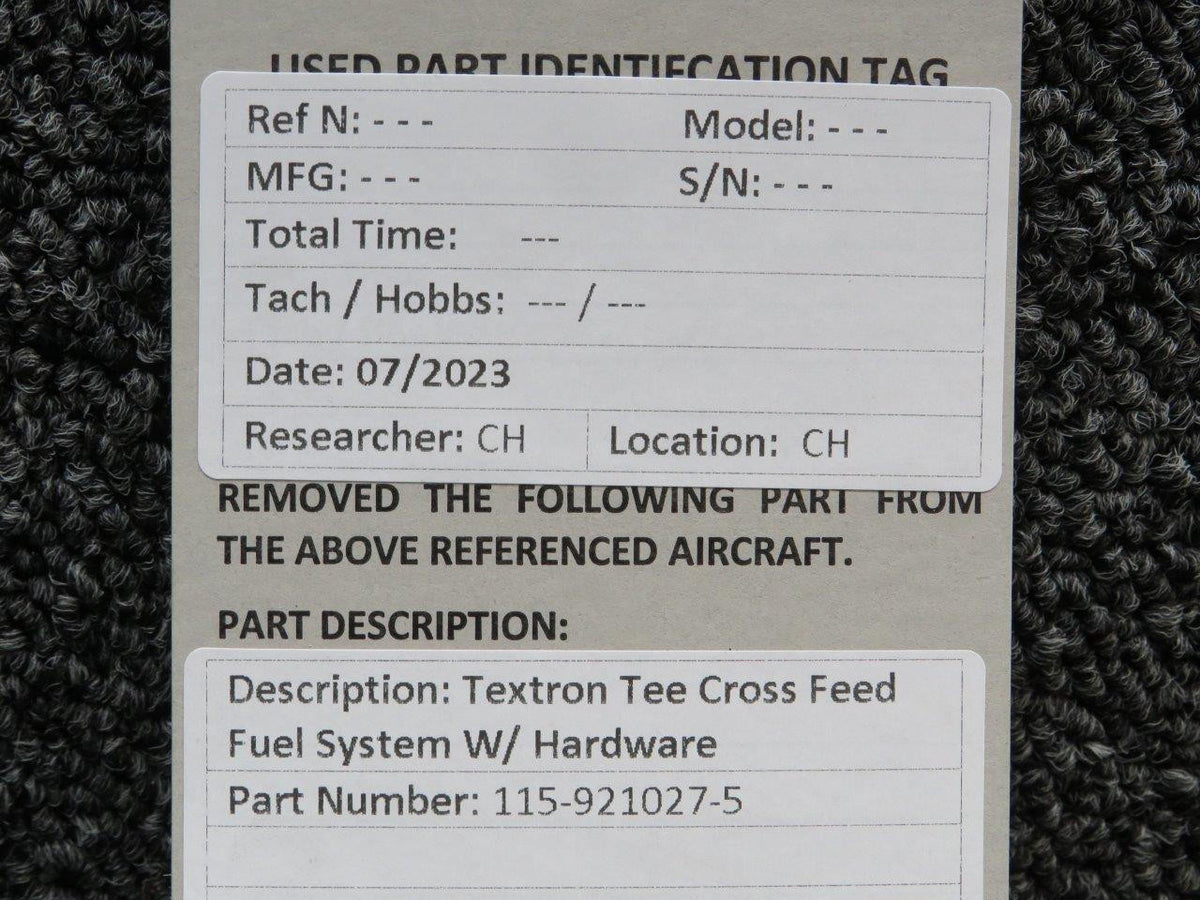 textron 115-921027-5 Textron Tee Cross Feed Fuel System with Hardware
