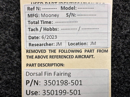Mooney Aircraft Parts & Accessories 350198-501 (Use: 350199-501) Mooney Dorsal Fin Fairing (Colored)