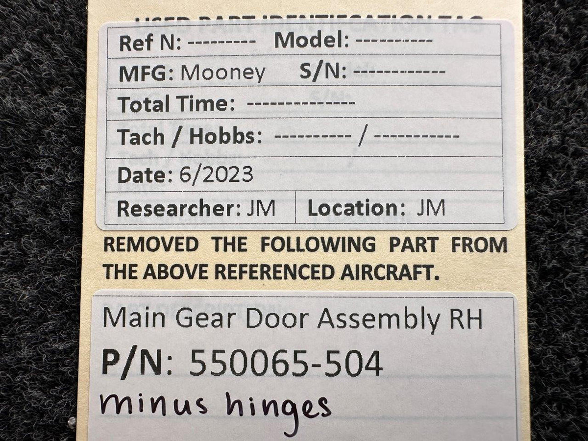 Mooney Aircraft Parts & Accessories 550065-504 Mooney Main Gear Door Assembly RH (Minus Hinges, Unpainted)