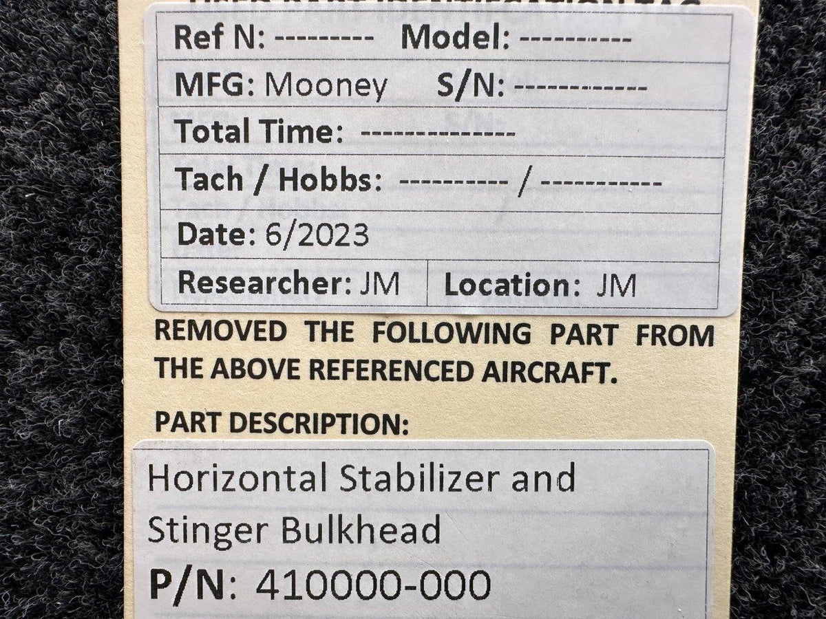 Mooney Aircraft Parts & Accessories 410000-000 Mooney Horizontal Stabilizer and Stinger Bulkhead