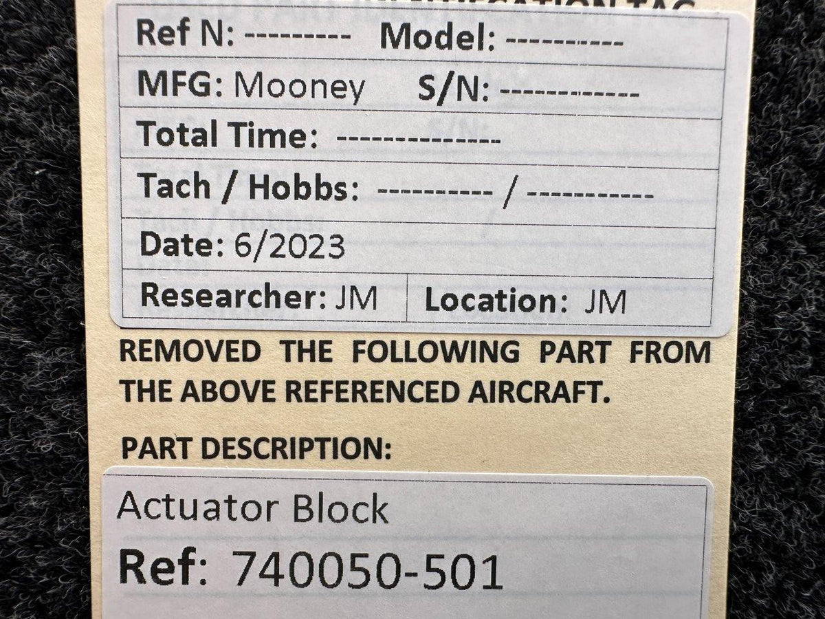 Mooney Aircraft Parts & Accessories 740050-501 Mooney Actuator Block