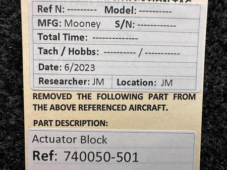 Mooney Aircraft Parts & Accessories 740050-501 Mooney Actuator Block