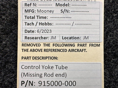 Mooney Aircraft Parts & Accessories 915000-000 Mooney Control Yoke Tube (Missing Rod End)