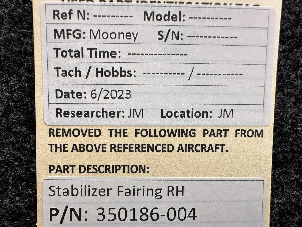 Mooney Aircraft Parts & Accessories 350186-004 Mooney Stabilizer Fairing RH