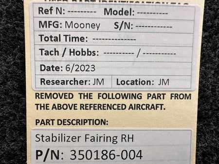 Mooney Aircraft Parts & Accessories 350186-004 Mooney Stabilizer Fairing RH