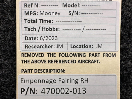 Mooney Aircraft Parts & Accessories 470002-013 Mooney Empennage Fairing RH (Dented)