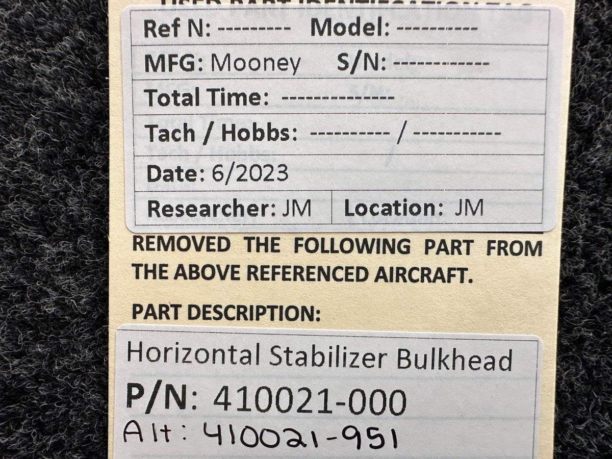 Mooney Aircraft Parts & Accessories 410021-000 (Alt: 410021-951) Mooney Horizontal Stabilizer Bulkhead