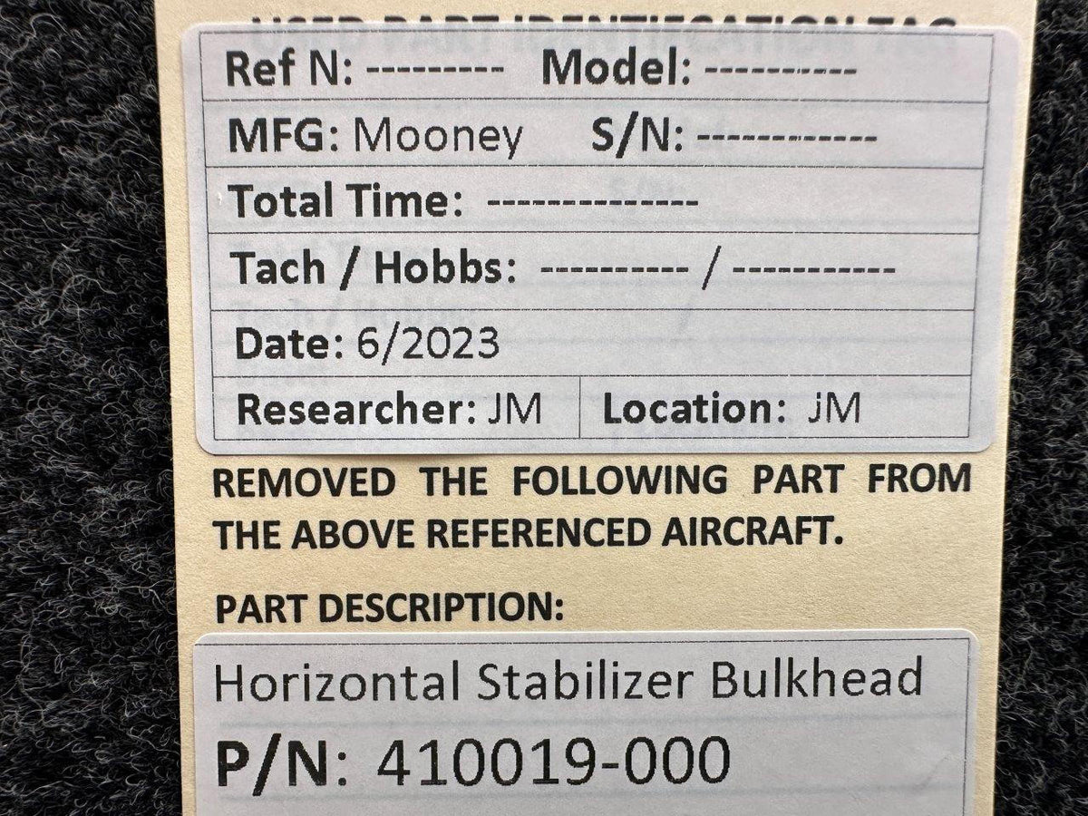Mooney Aircraft Parts & Accessories 410019-000 Mooney Horizontal Stabilizer Bulkhead