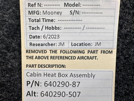 Mooney Aircraft Parts & Accessories 640290-87 (Alt: 640290-507) Mooney Cabin Heat Box Assembly