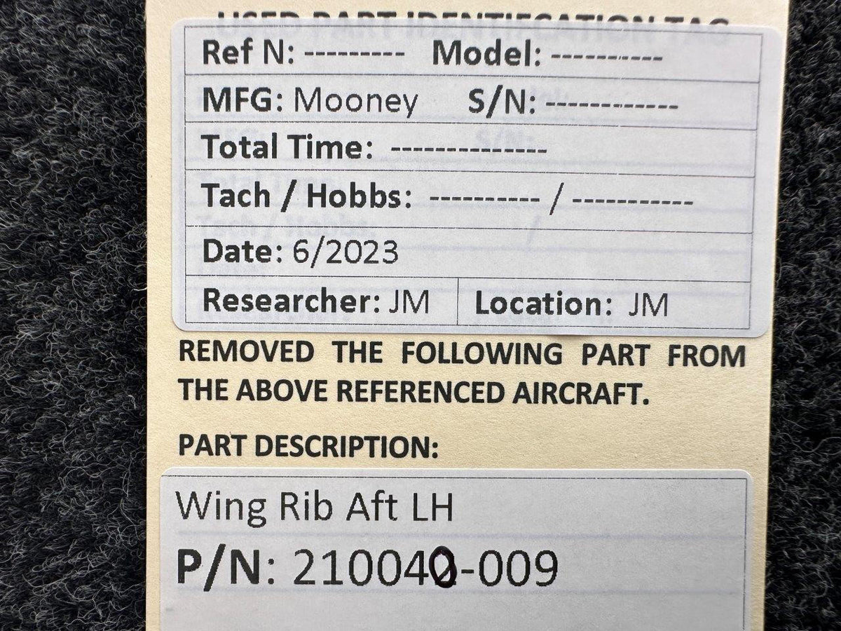 Mooney Aircraft Parts & Accessories 210040-009 Mooney Wing Rib Aft LH