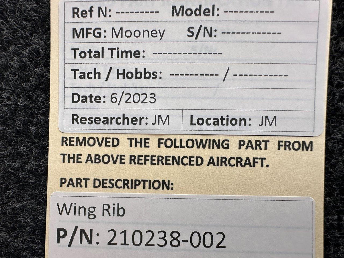 Mooney Aircraft Parts & Accessories 210238-002 Mooney Wing Rib (Minor Wear)