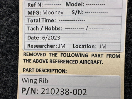 Mooney Aircraft Parts & Accessories 210238-002 Mooney Wing Rib (Minor Wear)