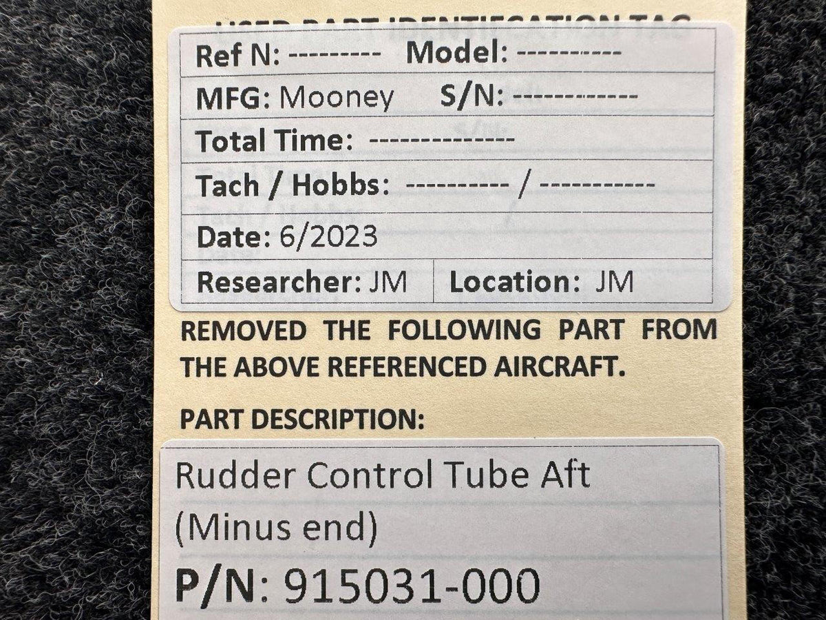 Mooney Aircraft Parts & Accessories 915031-000 Mooney Rudder Control Tube Aft (Minus Rod End)