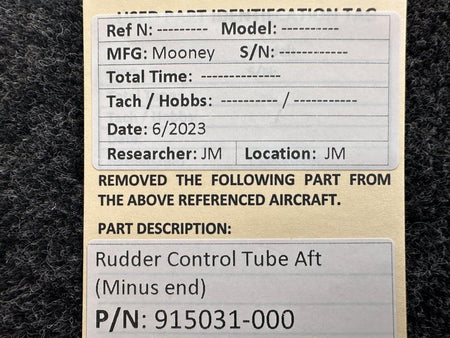 Mooney Aircraft Parts & Accessories 915031-000 Mooney Rudder Control Tube Aft (Minus Rod End)