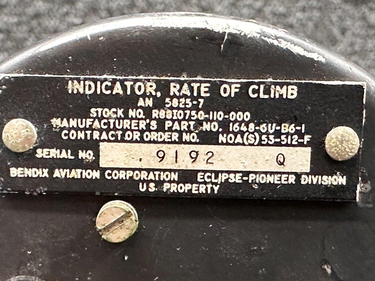 Bendix Airplane Parts & Equipment 1648-6U-B6-1 (Alt: AN5825-7) Bendix Rate of Climb Indicator