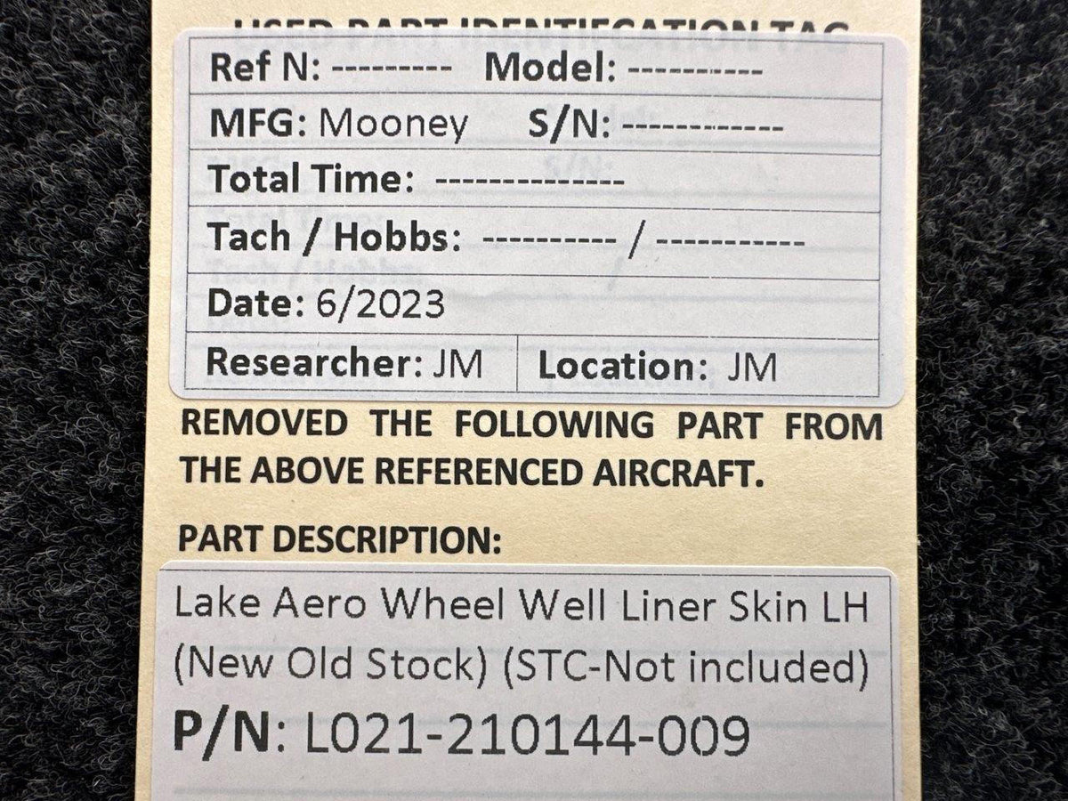 Lake Aero Styling L021-210144-009 Lake Aero Wheel Well Liner Skin LH (New Old Stock)