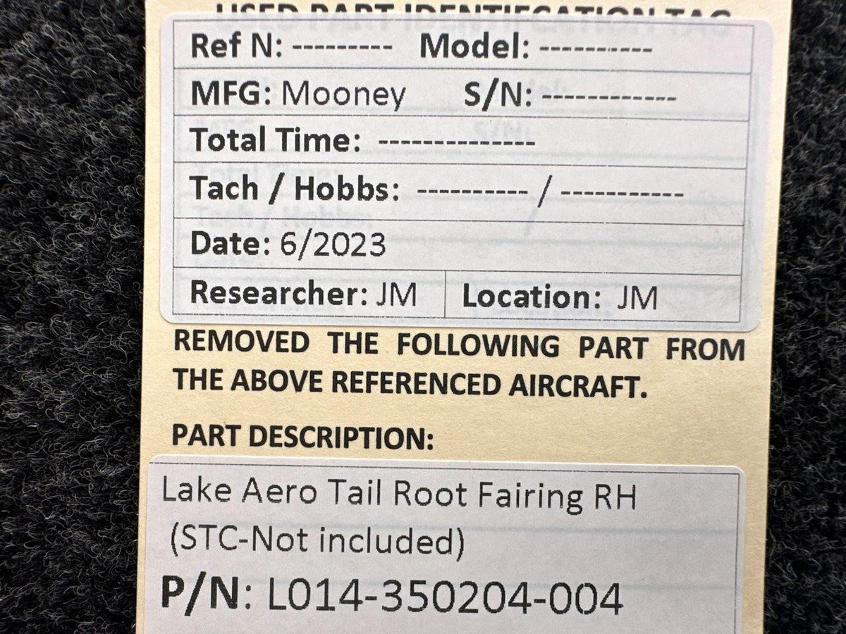 Lake Aero Styling L014-350204-004 Lake Aero Tail Root Fairing Skin RH