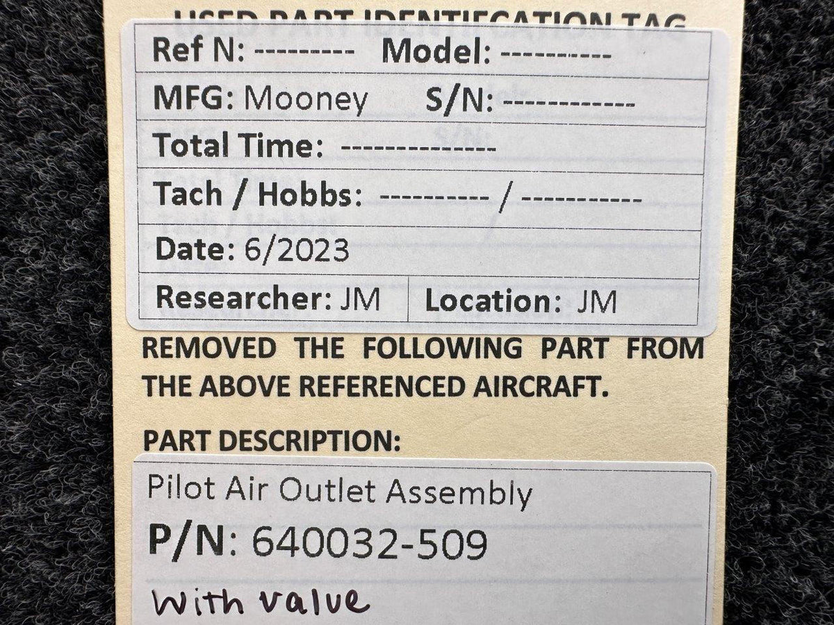 Mooney Aircraft Parts & Accessories 640032-509 Mooney Pilot’s Outlet Assembly with Valve
