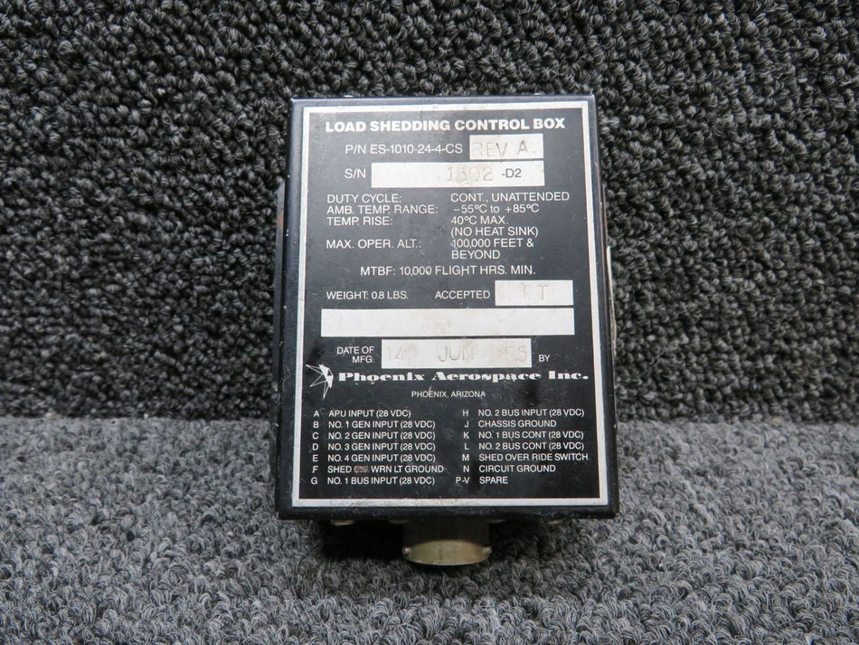 ES-1010-24-4-CS Rev. A Phoenix Aerospace Load Shedding Control Box (28V)
