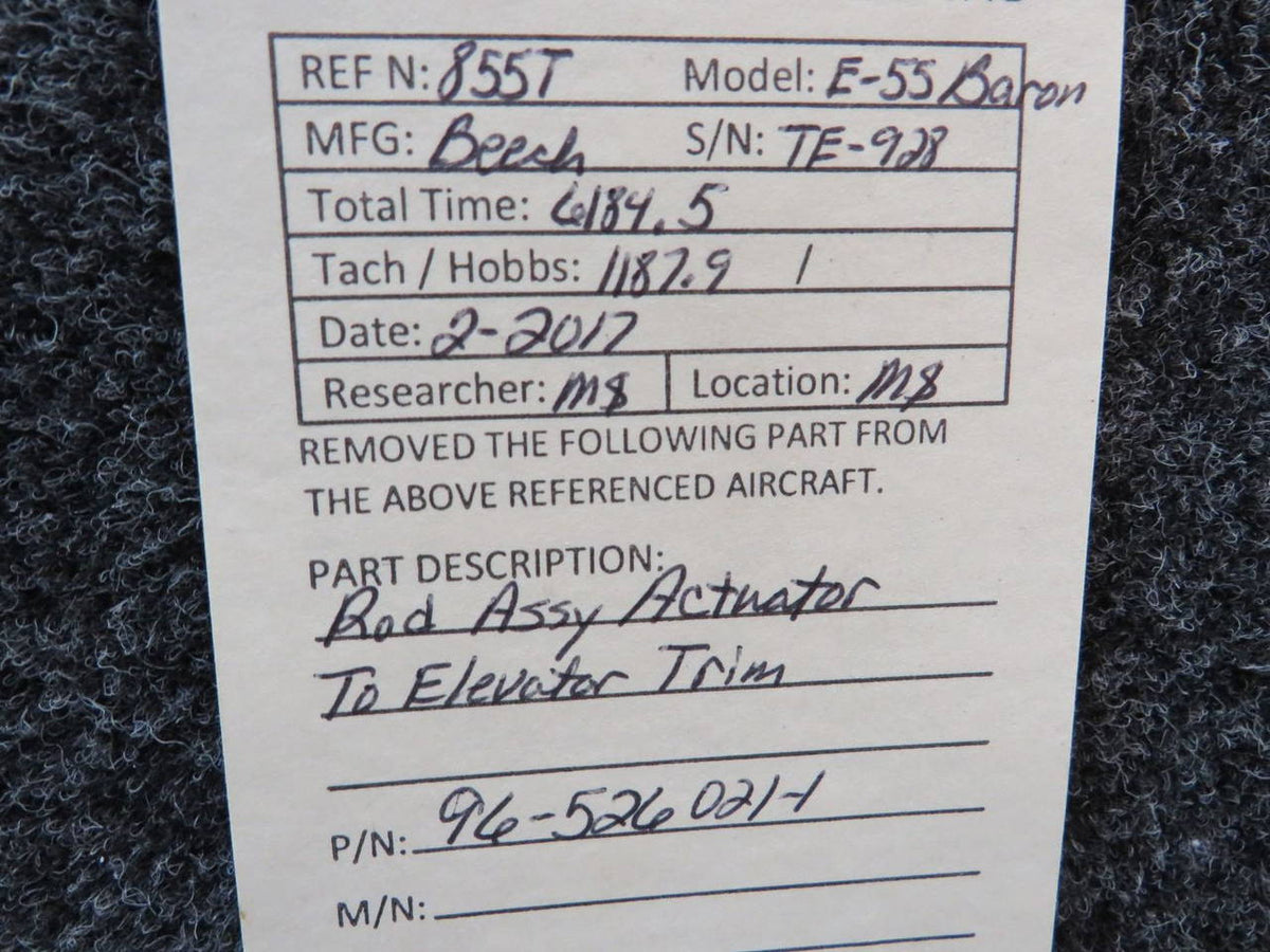 96-526021-1 Beech E-55 Elevator Trim Tab Actuator Rod Assembly BAS Part Sales | Airplane Parts