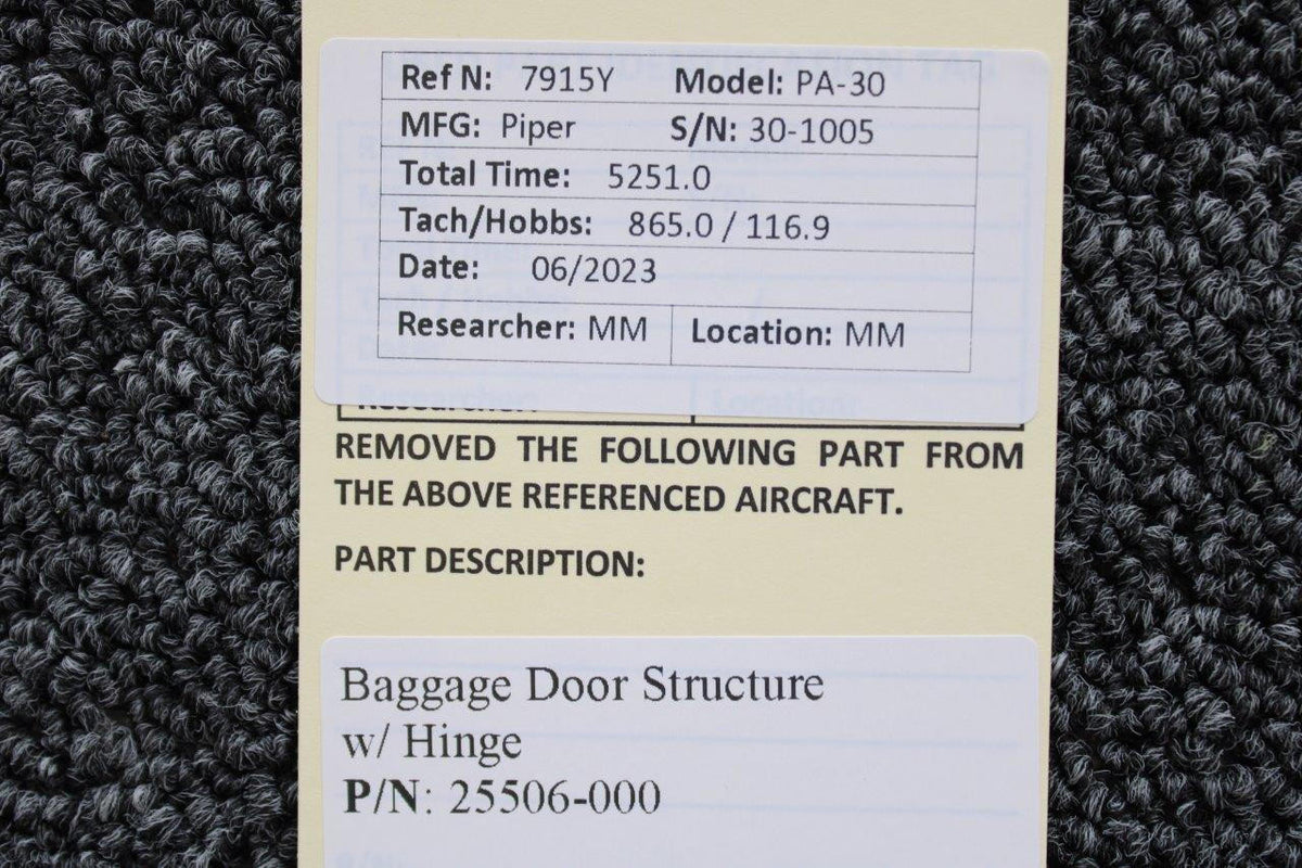 Piper Aircraft Parts 25506-000 Piper PA30 Baggage Door Structure with Hinge