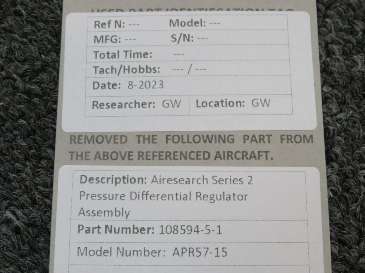 Airesearch 108594-5-1 Airesearch APR57-15 Series 2 Pressure Differential Regulator Assembly