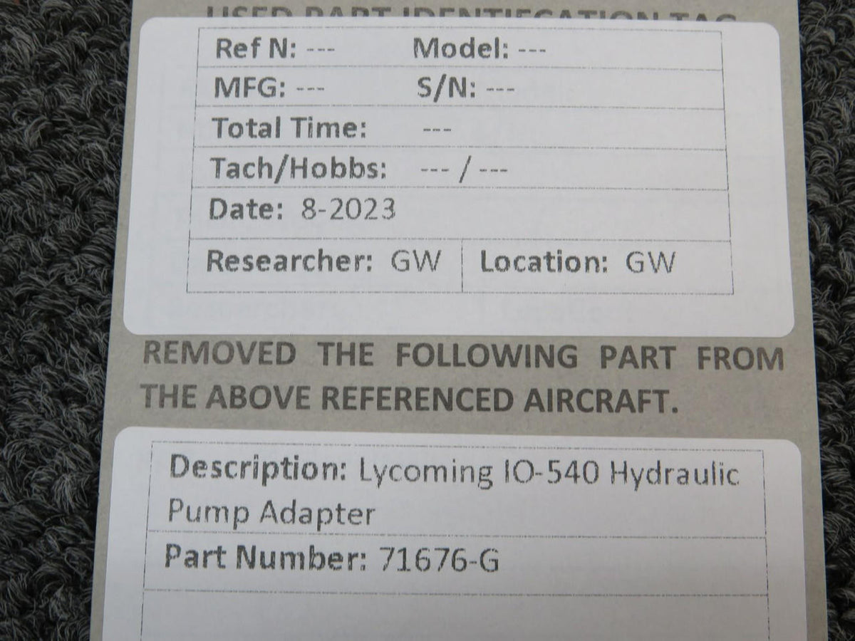 Lycoming Aircraft Engines & Parts 71676-G Lycoming IO-540 Hydraulic Pump Adapter
