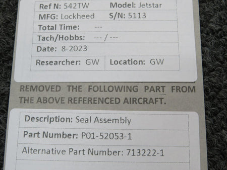 Lockheed JetStar P01-52053-1 (Alt: 713222-1) Lockheed Jetstar 731 Seal Assembly