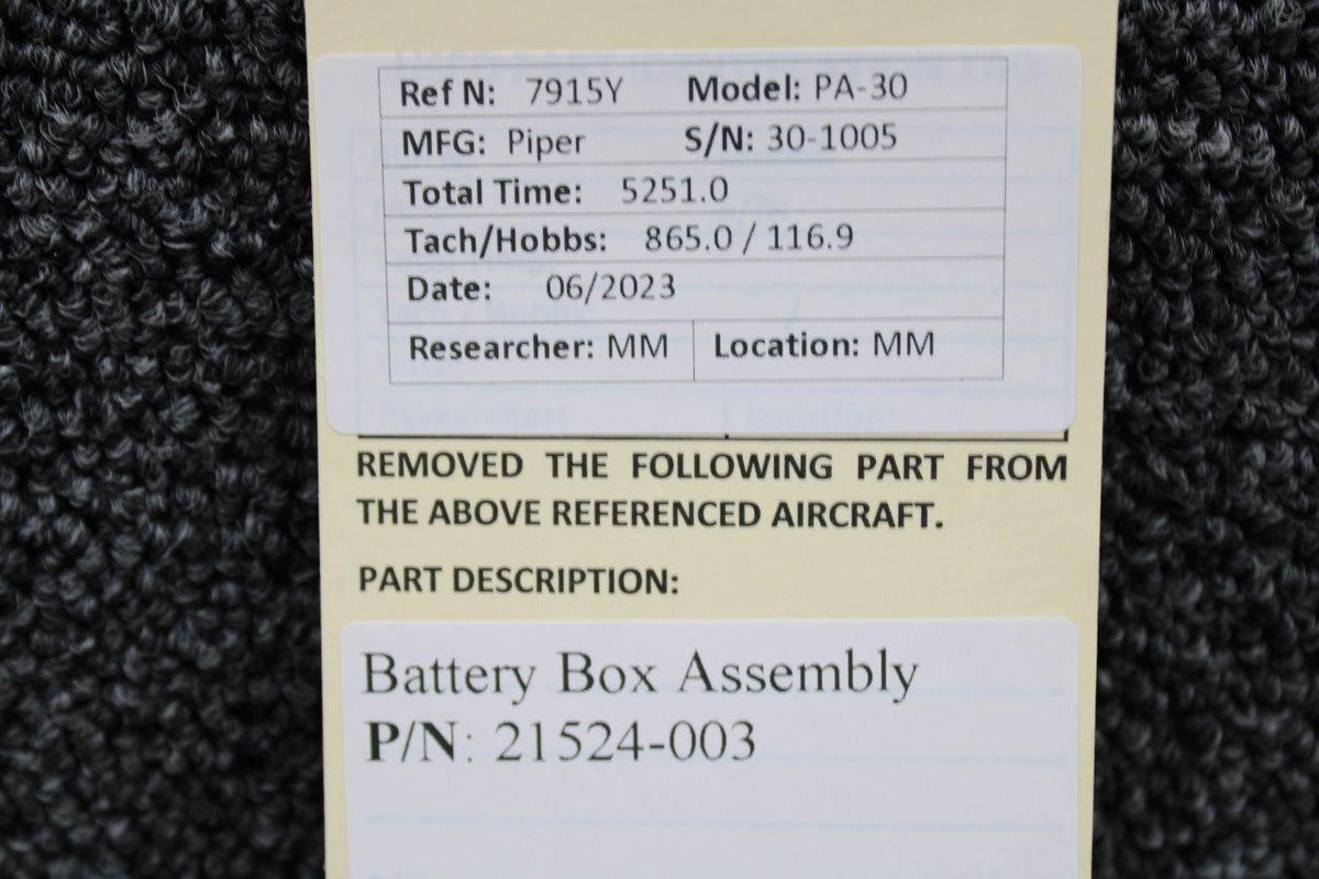 Piper Aircraft Parts 21524-003 Piper PA30 Battery Box Assembly