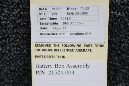 Piper Aircraft Parts 21524-003 Piper PA30 Battery Box Assembly