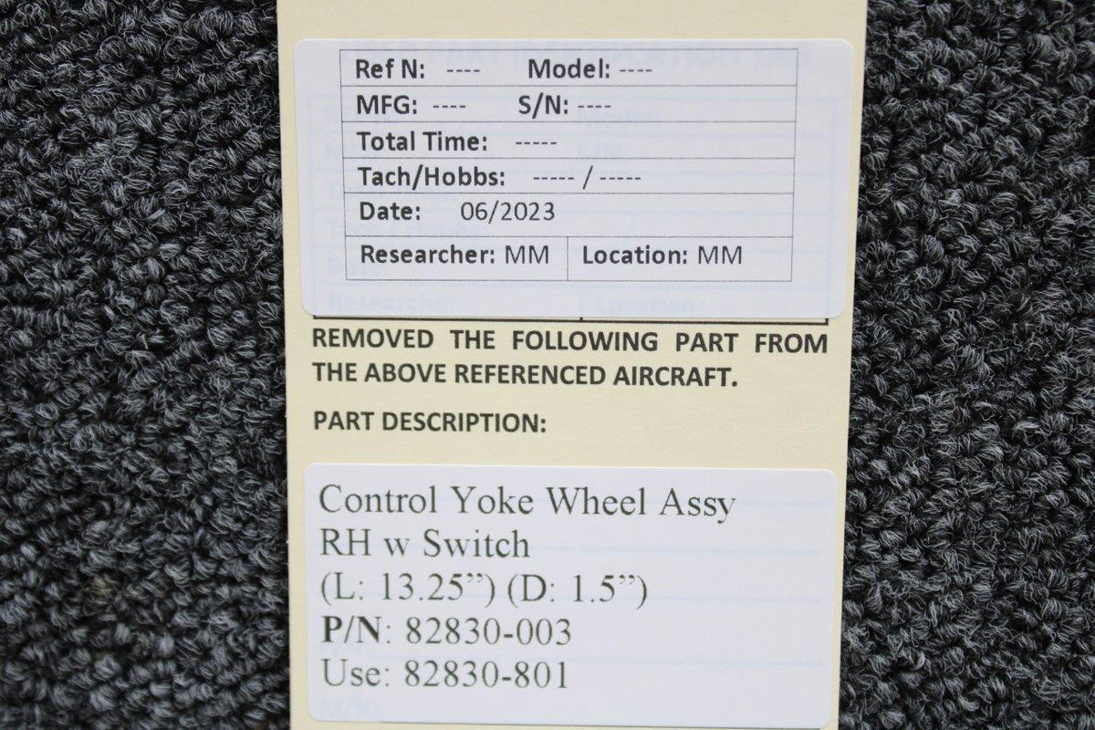 Piper Aircraft Parts 82830-003 (Use: 82830-801) Piper PA46-310P Control Yoke Wheel Assy RH w Switch