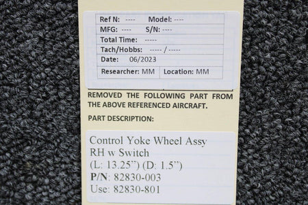 Piper Aircraft Parts 82830-003 (Use: 82830-801) Piper PA46-310P Control Yoke Wheel Assy RH w Switch
