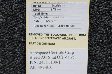 Aerospace 2431T100-1 (Alt: 491-816) Aerospace Controls Corp Bleed AC Shut Off Valve