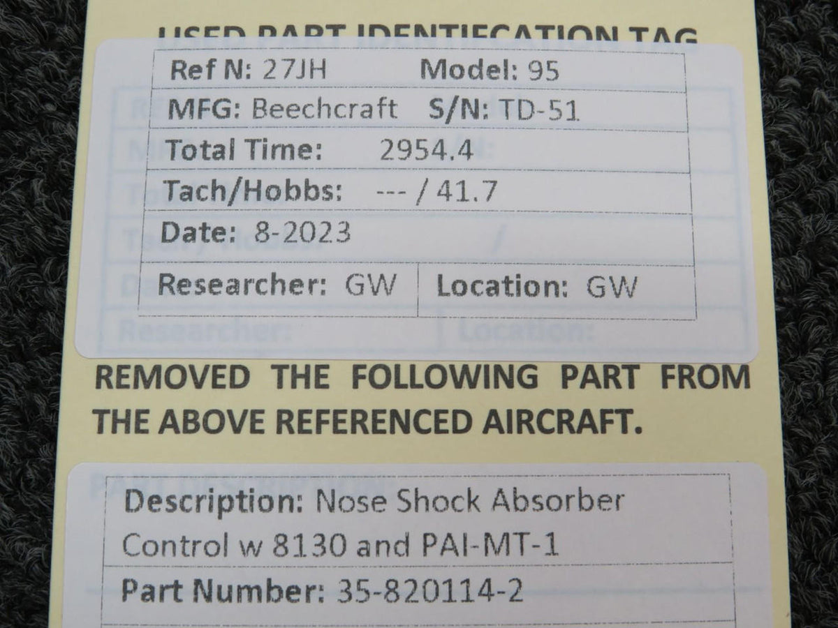 Beechcraft Parts 35-820114-2 Beechcraft 95 Nose Shock Absorber Control with 8130 and PAI-MT-1