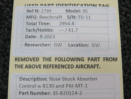 Beechcraft Parts 35-820114-2 Beechcraft 95 Nose Shock Absorber Control with 8130 and PAI-MT-1