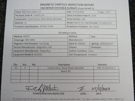 Beechcraft Parts 35-820114-2 Beechcraft 95 Nose Shock Absorber Control with 8130 and PAI-MT-1