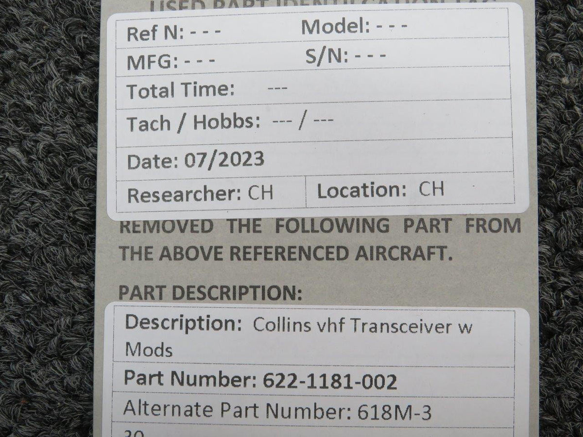 Collins 622-1181-002 Collins 618M-3 VHF Transceiver w Mods