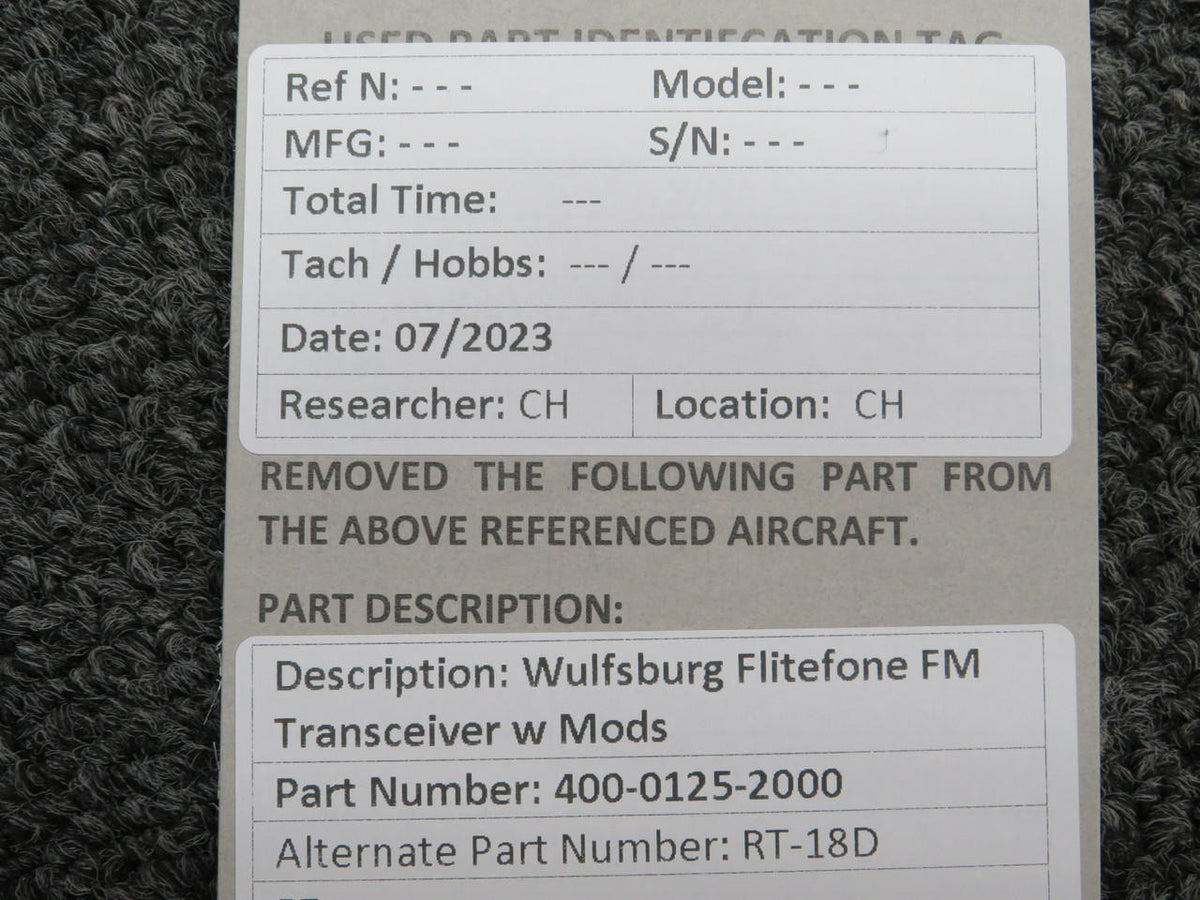 wulfsberg 400-0125-000 Wulfsberg RT18D Flitefone FM Transceiver w Mods