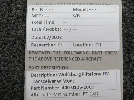 wulfsberg 400-0125-000 Wulfsberg RT18D Flitefone FM Transceiver w Mods