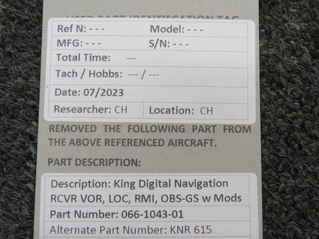 King 066-1043-01 King KNR 615 Digital Navigation RCVR VOR, LOC, RMI, OBS-GS w Mods