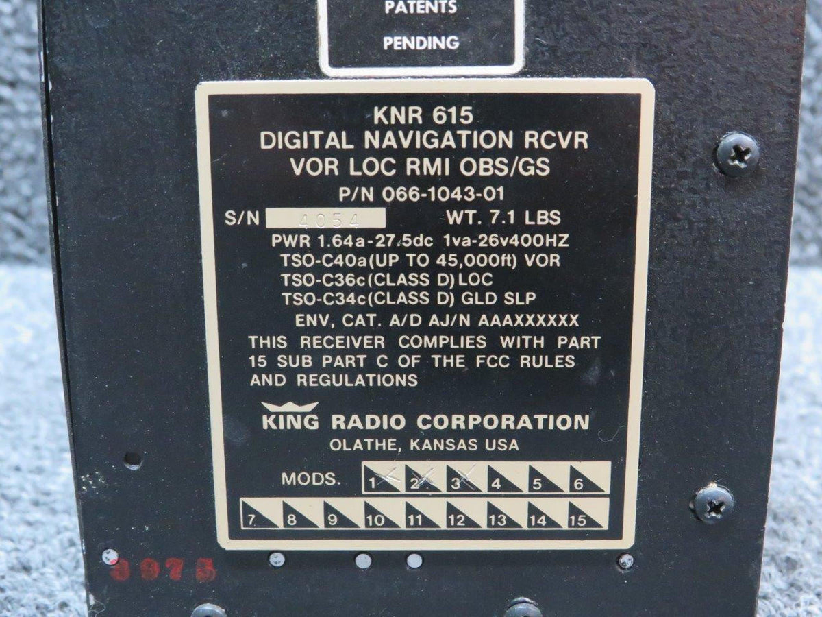 King 066-1043-01 King KNR 615 Digital Navigation RCVR VOR, LOC, RMI, OBS-GS w Mods