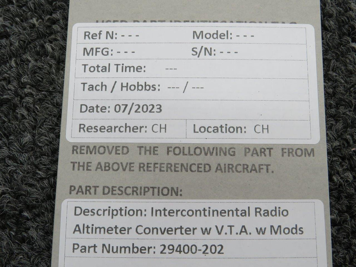 Intercontinental 29400-202 Intercontinental Radio Altimeter Converter w V.T.A. w Mods
