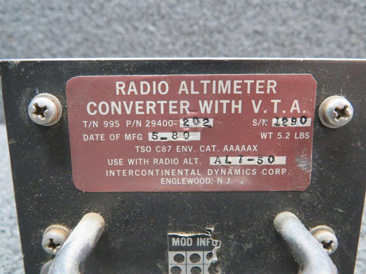 Intercontinental 29400-202 Intercontinental Radio Altimeter Converter w V.T.A. w Mods