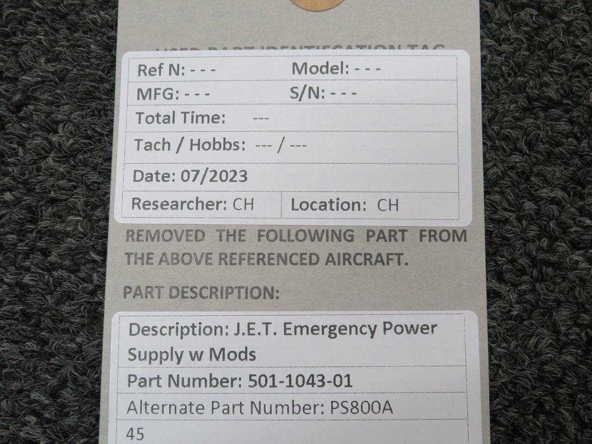 JET 501-1043-01 J.E.T. PS800A Emergency Power Supply w Mods (Volts: 28)