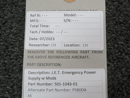 JET 501-1043-01 J.E.T. PS800A Emergency Power Supply w Mods (Volts: 28)