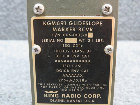 King 066-1035-00 King KGM691 Glideslope Marker Receiver