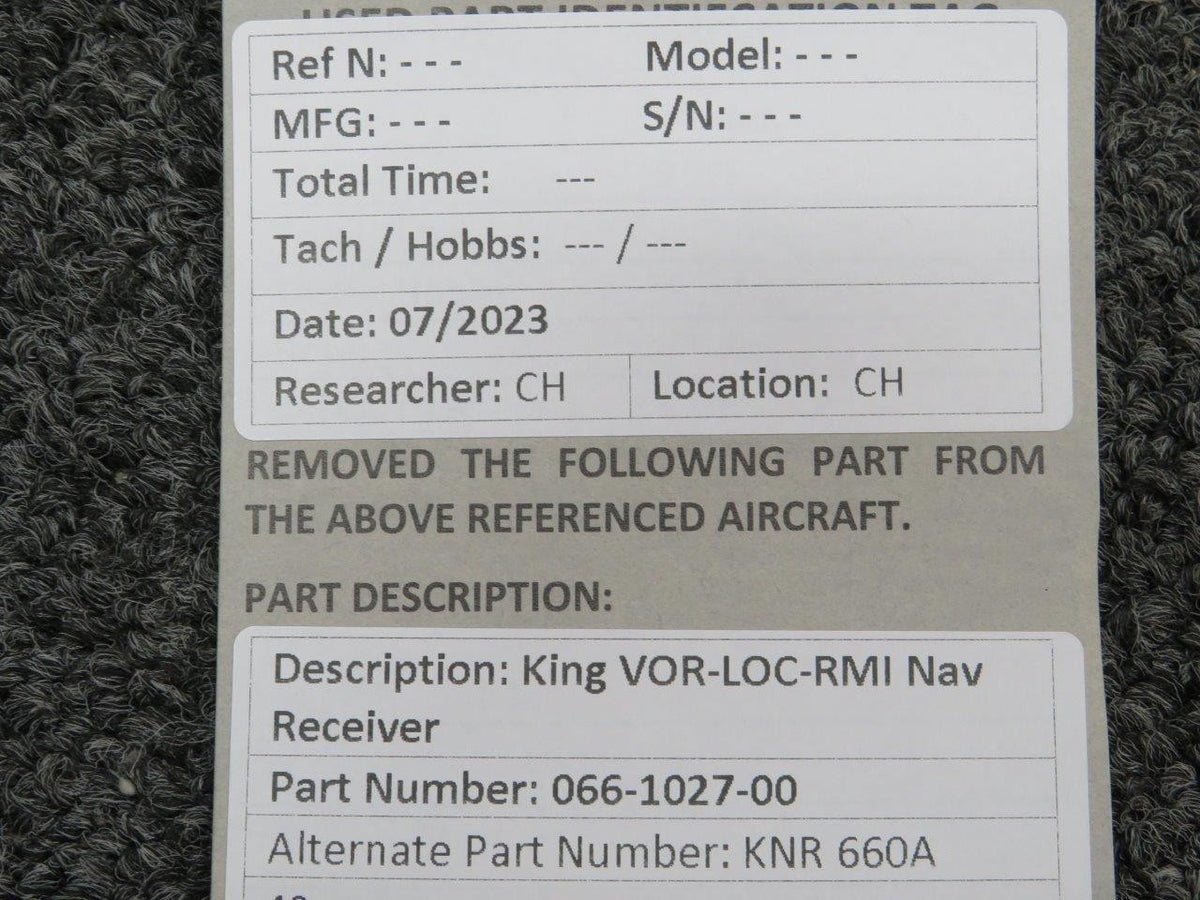 King 066-1027-00 King KNR-66A VOR-LOC-RMI Navigation Receiver