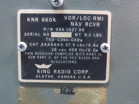King 066-1027-00 King KNR-66A VOR-LOC-RMI Navigation Receiver