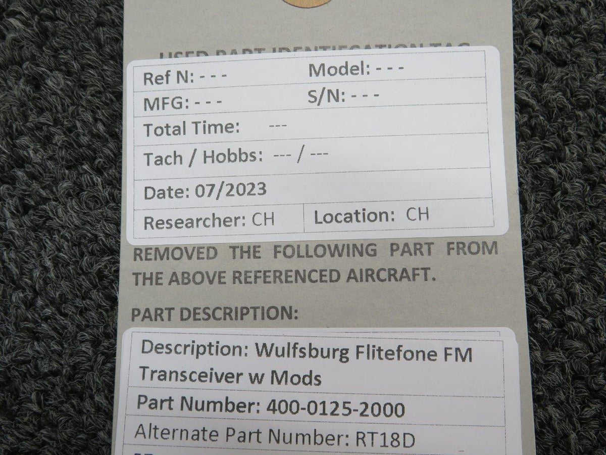 wulfsberg 400-0125-2000 Wulfsberg RT-18D Flitefone FM Transceiver w Mods