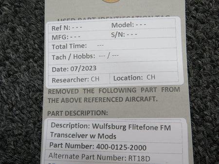 wulfsberg 400-0125-2000 Wulfsberg RT-18D Flitefone FM Transceiver w Mods